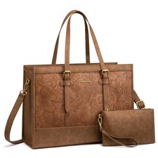 LOVEVOOK Work Tote Bags for PU Leather 15.6 inch, Pu Brown Embossed picture