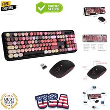 Colorful Keyboard and Mouse Wireless, Retro Lipstick Typewriter Style Keyboar... picture