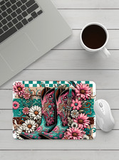 Handmade Designed Cowgirl Boots & Flowers Mousepad. picture