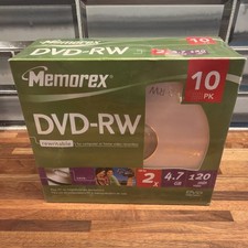 Memorex Rewritable DVD-RW ~ 2 X 4.7GB/GO 120 Min ~ 10 PK/PAQ ~ New Sealed picture