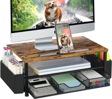 Wood Desk Organizers and Accessories, 2-Tier Computer Monitor Stand Riser with D picture