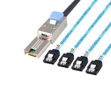 2 PCS 1M 3.3FT Mini SAS 26P SFF8088 Male To 4 SATA 7Pin Female Cable Latch picture