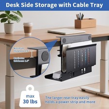  Desk Side Storage, Laptop Holder with Cable Management Tray, 2 in 1 picture