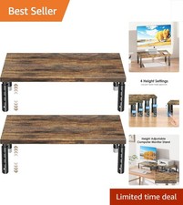 Dual-Pack Adjustable Monitor Stand - Stylish Wood Organizer, Supports 44 lbs picture