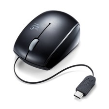Sanwa Direct Type-C Wired Mouse, Retractable, Compact, Blue LED, 400-MA100 picture