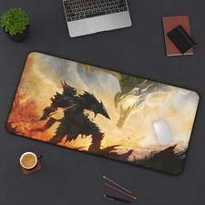 Desk Mat&Mouse Pad:Skyrim, Elder Scrolls V,Dragon vs Dragonborn,Daedric Armor picture