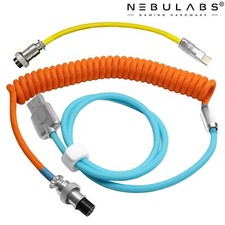 Custom Coiled Aviator Type USB-C Keyboard Cable 4ft GX16 Metal Gaming PC Braided picture