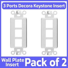 2 Pack Keystone Wall Plate Insert Three Port 3 Hole Jack fits Decora Wallplate picture
