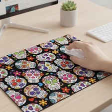 Vibrant Sugar Skull Mouse Pad - Seamless Day of The Dead Desk Mat 9.5 x 7.9 Inch picture