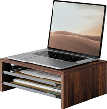 14.3-Inch Monitor Stand with Slide-Out Trays, Wood & Metal Desk Shelf picture