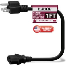 3-Prong Power Cord - 1 Feet PC Power Cable for Comeputer Monitor TV Projector PC picture