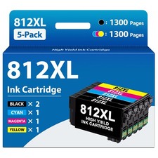 812XL Ink Cartridges (5PK,2BK/1C/1M/1Y) for Epson WF-7310 WF-7820 EC-C7000 picture