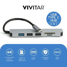 Vivitar USB Type-C Hub 6-in-1 SD HDMI Adapter 4K Plug & Play Tested Open Box picture