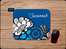 BLUE FLORAL PERSONALIZED YOUR NAME PC MOUSE PAD DESK MAT HOME SCHOOL OFFICE GIFT picture