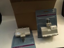 8 pc - GLOBE 3 Outlet Lateral Swivel Grounded Wall Adapter Tap - ALL NEW picture