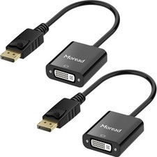 Moread DisplayPort (DP) to DVI Adapter Cable, Gold-Plated, 2-pack- New picture
