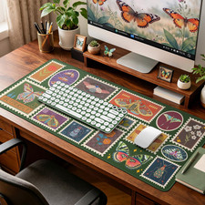 Icasso Vintage Desk Cover Mat, XXL Large Butterfly Mouse Pad, Olive Green picture