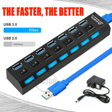 US 7 Port USB 3.0 HUB LED Powered High Speed Splitter Extender W/ Power Adapter picture