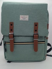 Modoker Vintage 15 inch Laptop Backpack with USB Charging Green With Brown Trim picture