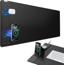 Wireless Charging Mouse Pad with Foldable Phone Holder 31.5x15.8 Waterproof Desk picture