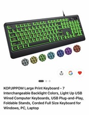 Kopjippom large print back lit keyboard, USB wired, computer, keyboard, full-siz picture