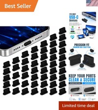 USB C Dust Plugs 50 Pack with Cleaning Brush, Charging Port Covers, Black picture