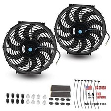 2PCS 12 Inch Universal Slim Push Pull Electric Radiator Cooling Black picture
