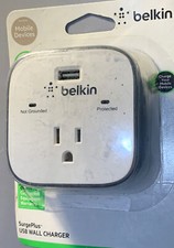 NEW BELKIN SURGEPLUS SURGE PROTECTED USB WALL CHARGER PLUS PLUG 10 WATTS 2.1 AMP picture