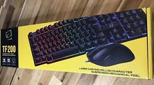 TF200 T-Wolf Gaming Keyboard & Mouse Set Rainbow Backlit Hollow Characters NEW picture