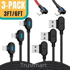 3PACK 3/6Ft 90 Degree Charger Cable Cord Heavy Duty For iPhone 14 13 12 X XR 8 7 picture