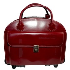 McKlein USA Glen Ellyn Red Leather Detachable Wheeled Rolling Laptop Case picture