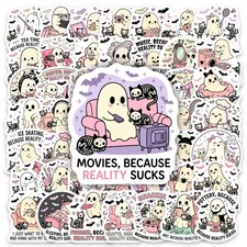 100 PCS Funny Gothic Ghost Cat Sticker 1.5-2.5 inches, Multicolor picture