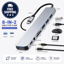 USB C Hub 8in2 USB 3.0 SD TF Card Reader Audio Jack Adapter Splitter picture