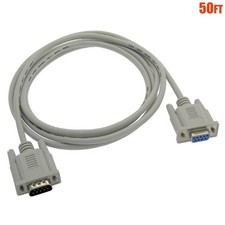 50FT DB9 DB 9 9-Pin RS-232 Male to Female M/F Serial Cable Extension Cord Ivory picture