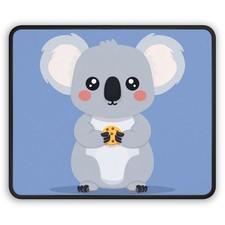 Cute Koala Holding Cookie Gaming Mouse Pad | Blue Cartoon Desk Mat picture