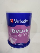 100 VERBATIM 16X DVD+R Life Series Logo 4.7GB Media Disc Spindle 97175 (SEALED) picture