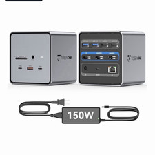TobenONE UDS032 USB-C Docking Station HDMI DP Ethernet SD Gray w/150W AC picture