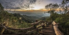 Landscape nature path walkway sunset mist hills national Custom Gaming Mat Desk picture