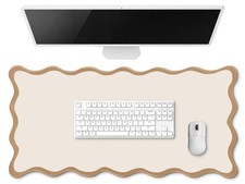 Large Scalloped Desk Mat Pad, Beige, 31.5 x 15.8 Inches picture