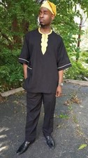 Kefi Black and Gold Dashiki with Pants-DP2466TP | African Fashion | Dupsie's picture