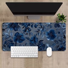 Spacious Non-Slip Gaming Mouse Pad, Featuring a Blue Floral And Leaf Design - picture