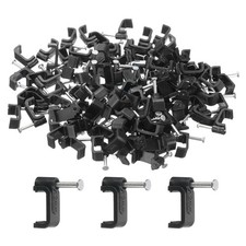 100Pcs 12mm Black Square Cable Clips with Steel Nails CABLE MANAGEMENT Wire Clip picture