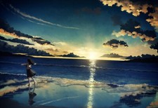 Landscape sea sunset anime girls manga beach outdoors Custom Gaming Mat Desk picture