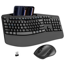 Wireless Keyboard and Mouse Combo, 2.4G Full Size Wave Keys Ergonomic Keyboard w picture