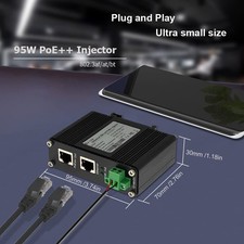 Hardened Industrial Gigabit PoE++ Injector 12-48VDC Input with DIN-Rail 95W PoE picture