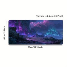 A Large Gaming Mouse Pad Featuring a Purple-Blue Fantasy Landscape with a Crys picture