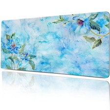 Large Mouse Pad, Blue Floral Gaming Mousepad Extended Desk Pad Mat, Non-Slip ... picture