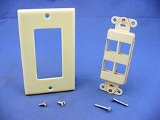 Leviton Ivory 4-Port Decora Quickport Insert w/Wallplate Cover 41644-I picture