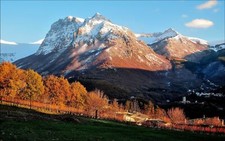 Landscape mountains fall nature village grass snowy peak Custom Gaming Mat Desk picture