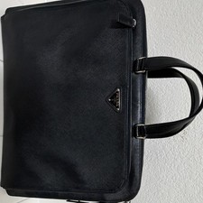 PRADA Black Leather Briefcase Laptop Bag, Fits 13 in, Solid, Universal picture